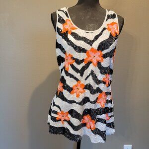 Boston Proper LG Full Sequins Zebra Racer Back Tank